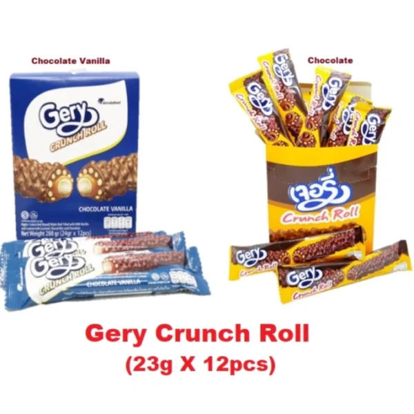 Gery Crunch Roll   Wafer Roll with Caramel   Chocolate   Vanilla Chocolate
