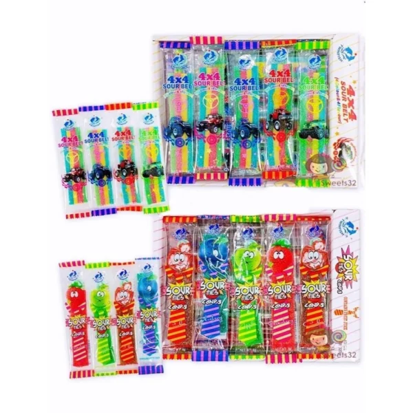 my-11134207-7r98o-m017lxlkc5swc5.webp 40 Pcs Sanwa Rainbow Sour Belt Sour Ties 4 Colours 4 Flavours Sour Power Gummy 8g Each 500g Jelli Asam Sour Jelly